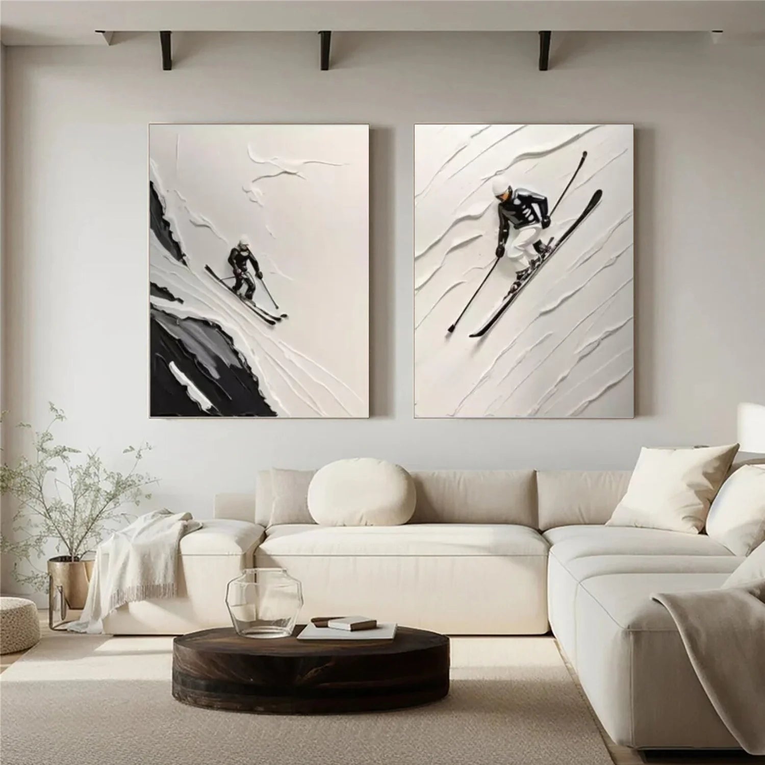 Skiing Sport Textured Wall Art Set of 2 #SA039