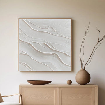 White Minimalist Textured Canvas Art #MM384