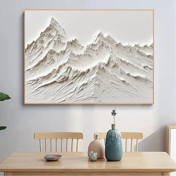 White Minimalistic Mountain Textured Art #MM205
