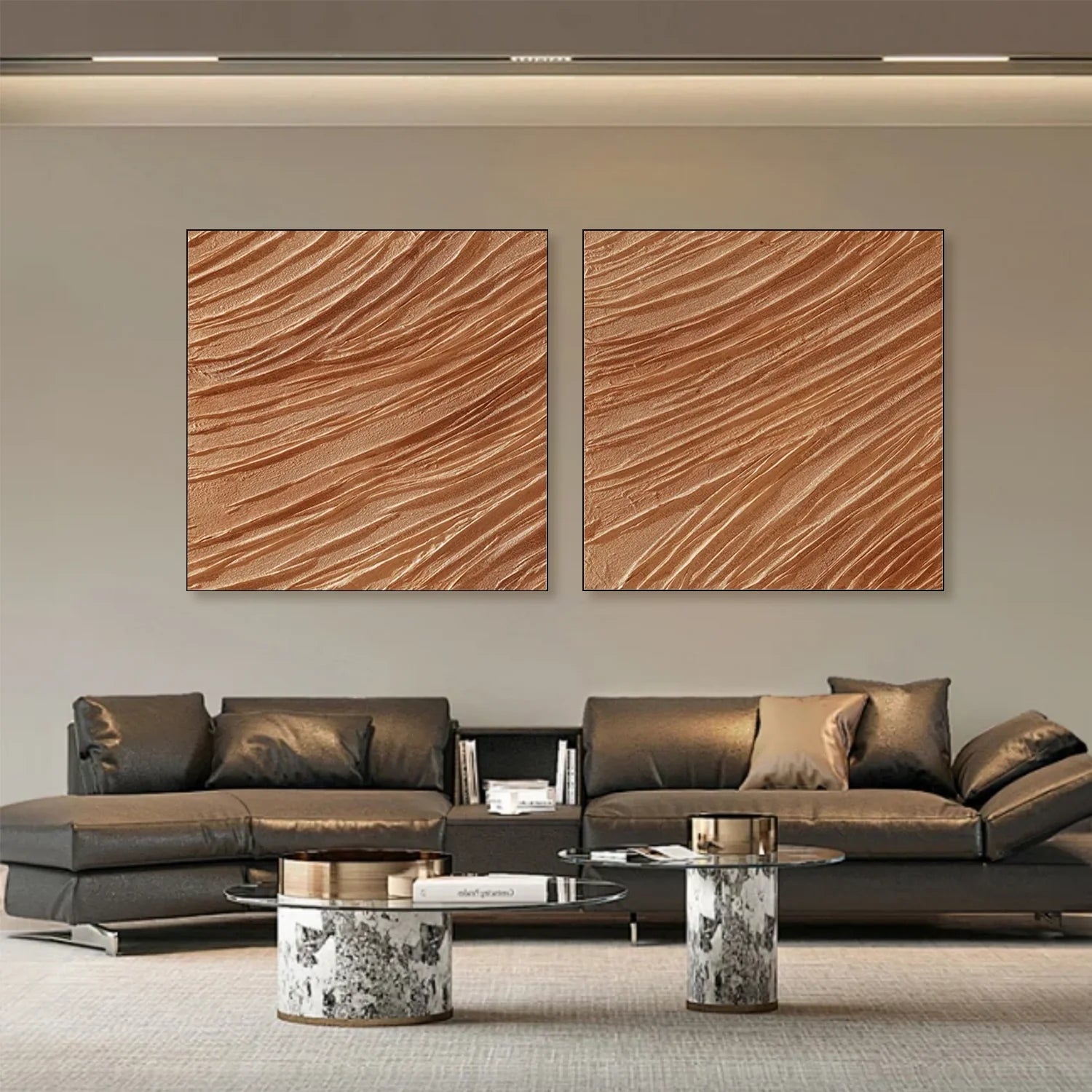 Brown Minimalist Textured Canvas Art Set of 2 #MZ107