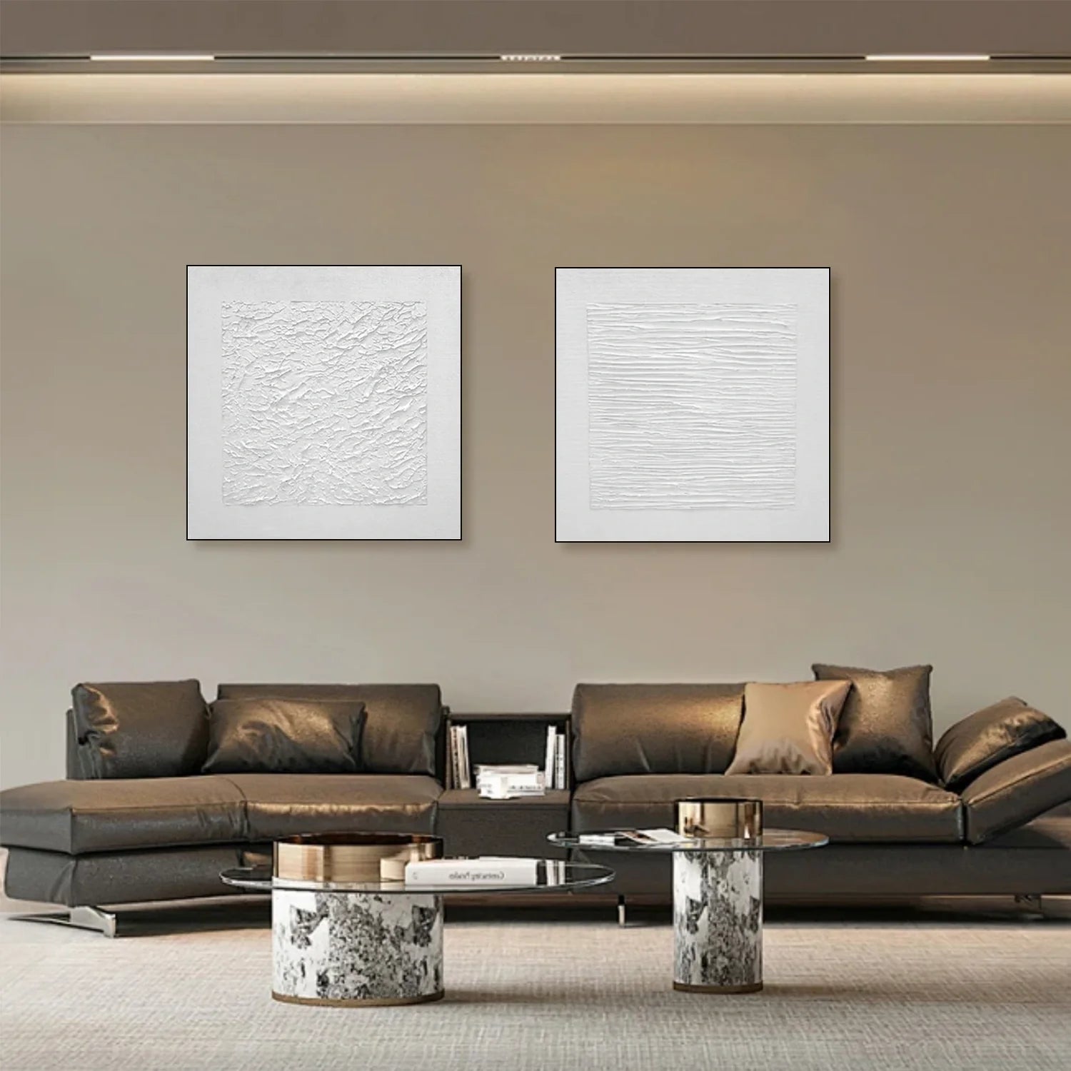 White Minimalist Textured Canvas Art Set of 2 #MZ106