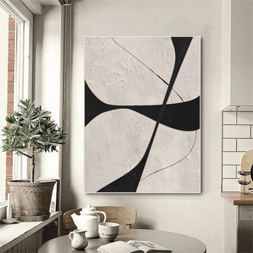 Beige & Black Abstract Textured Canvas Art #WS782