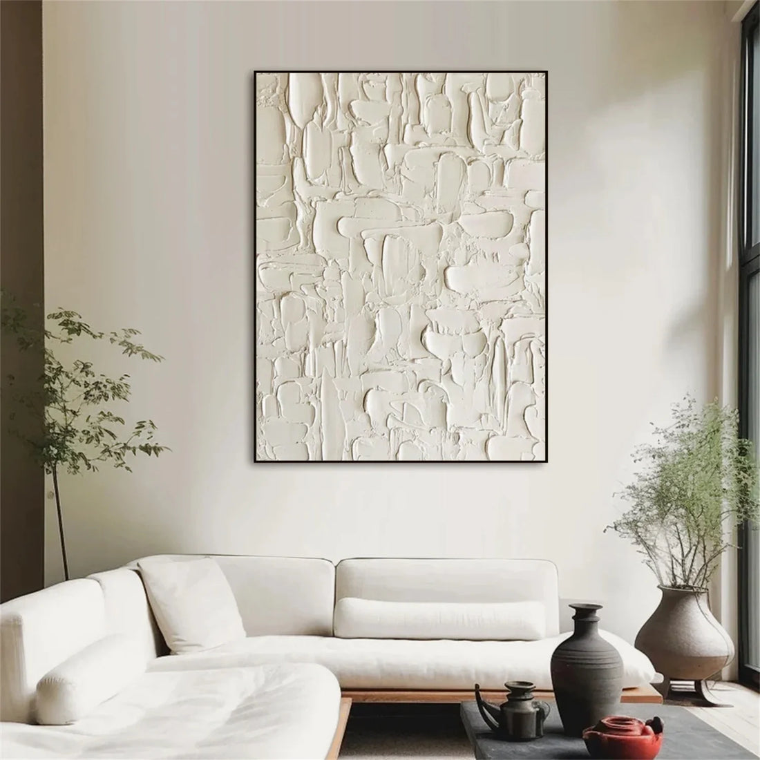 White Minimalist Textured Canvas Art #MM287