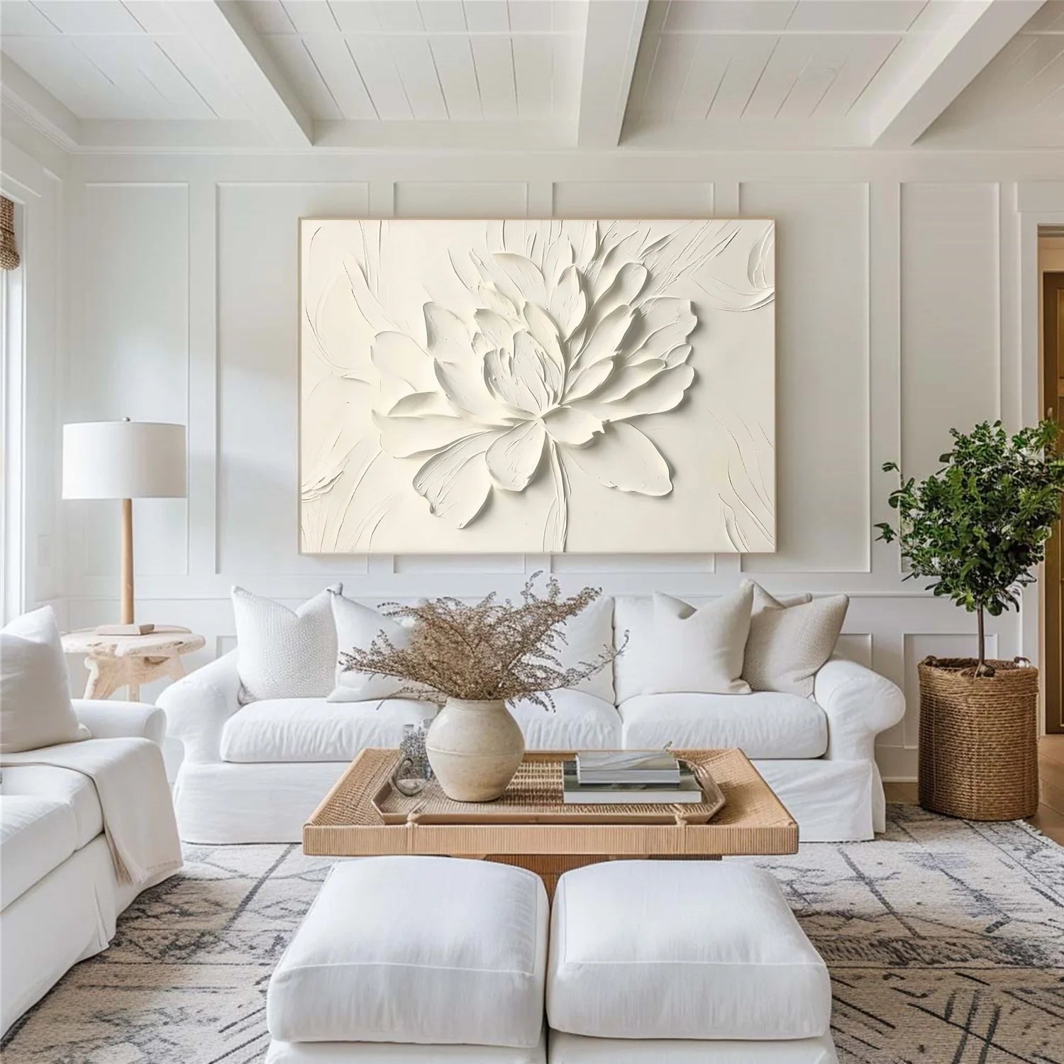 White Flower & Tree Abstract Textured Wall Art #ML138