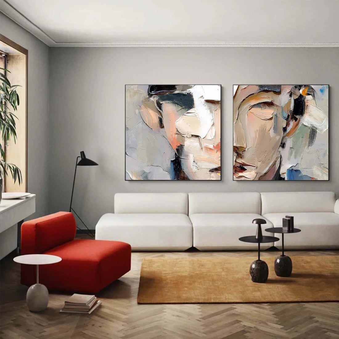 Abstract Portrait Textured Wall Art Set of 2 #AP124