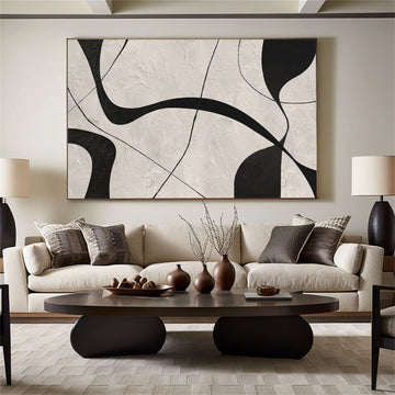 Beige & Black Abstract Textured Canvas Art #WS785