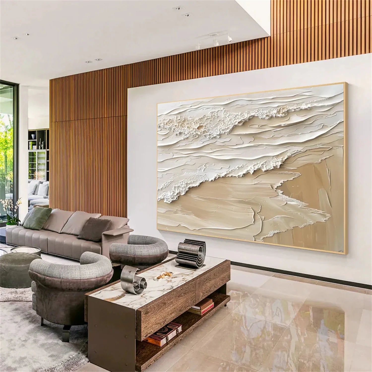 Beige and Brown Sea & Sky Abstract Textured Wall Art #MS140
