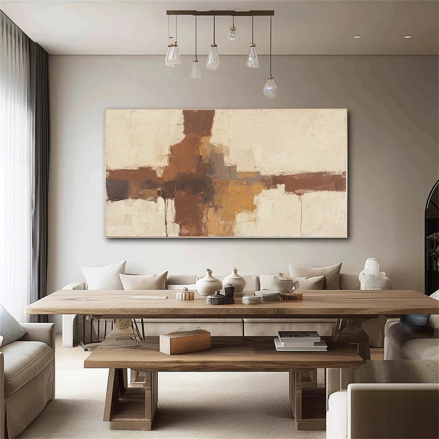 Beige and Brown Abstract Canvas Art #WS758