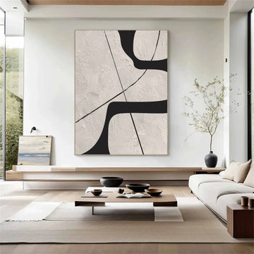 Beige & Black Abstract Textured Canvas Art #WS784
