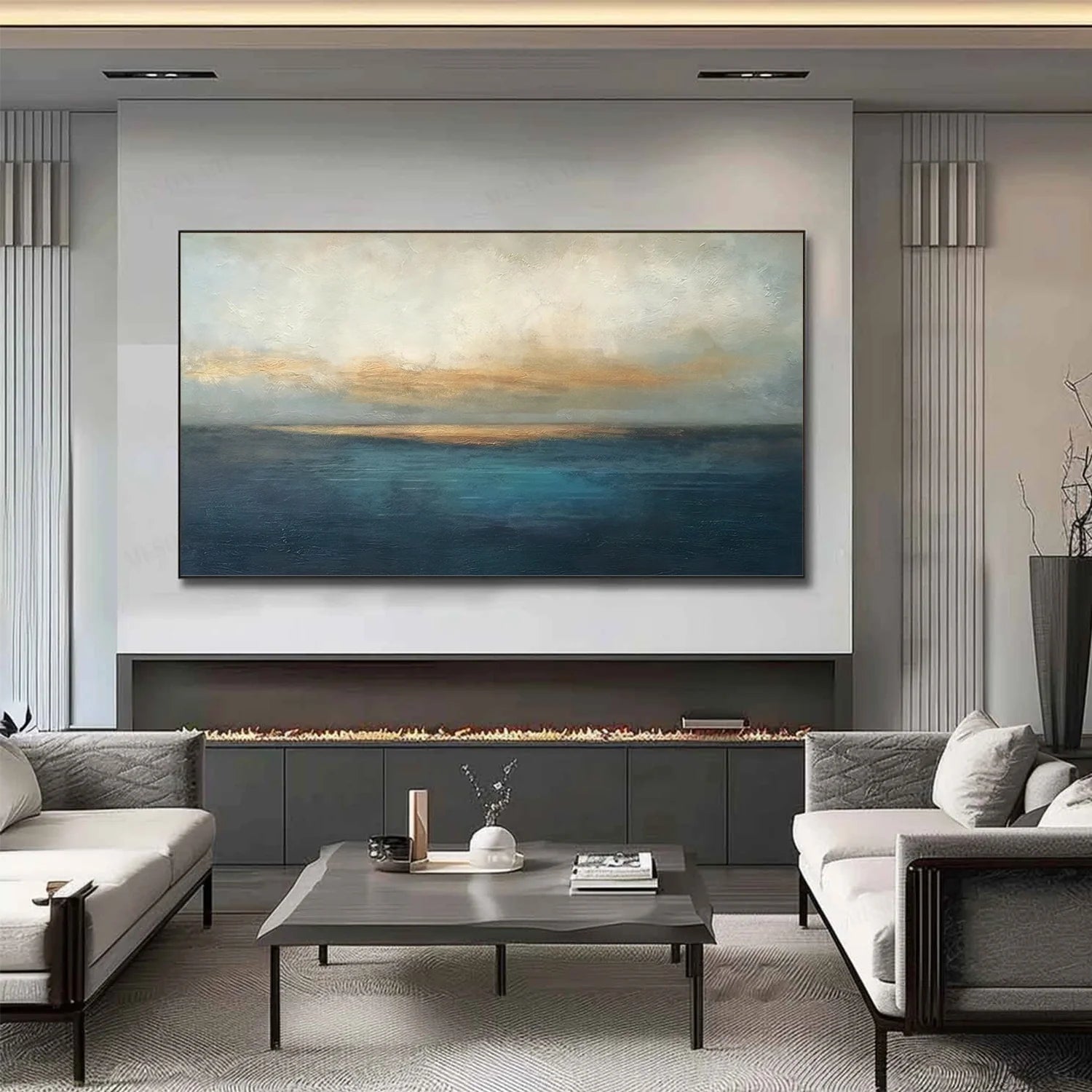 Blue and Gold Abstract Canvas Art #WS901