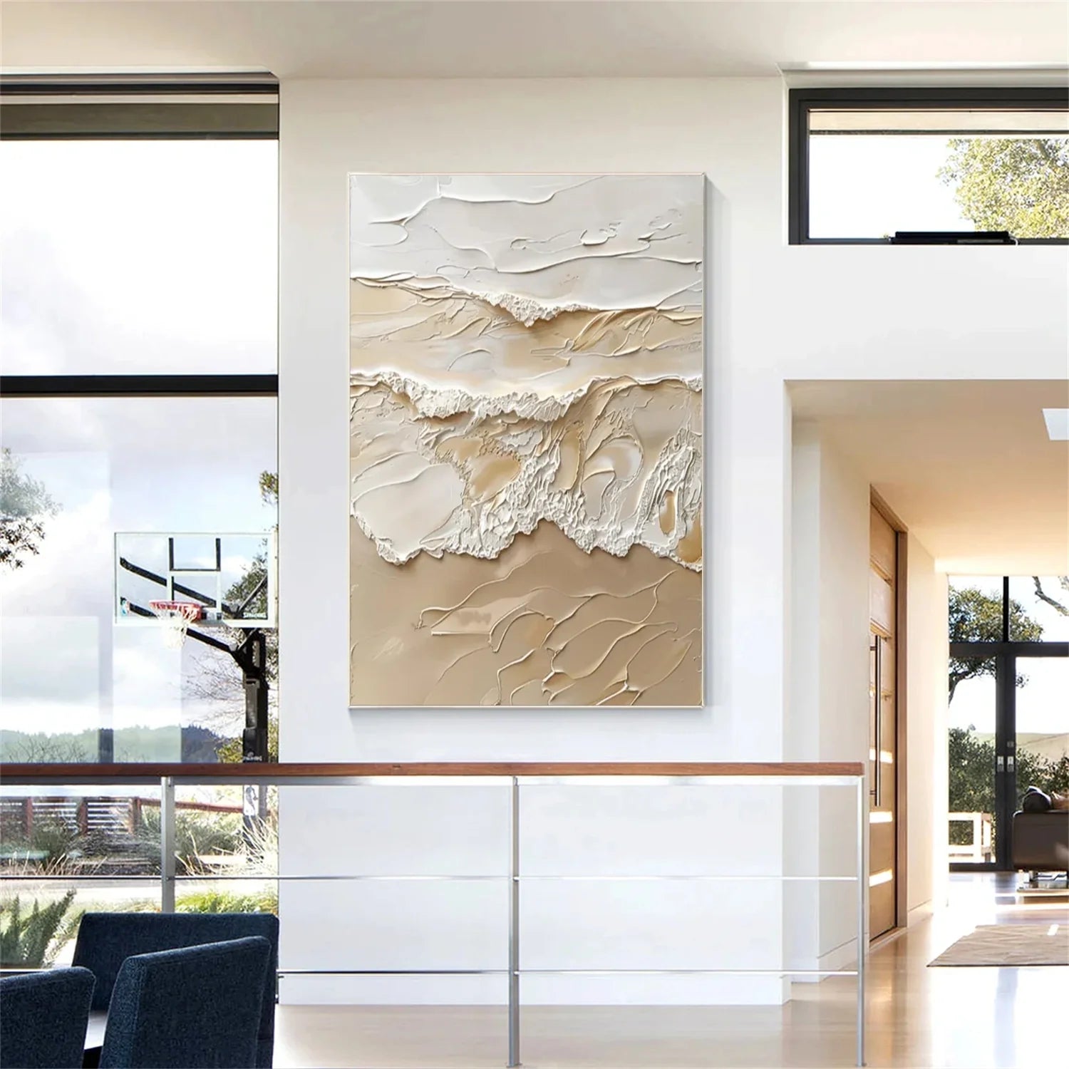 Beige and Brown Sea & Sky Abstract Textured Wall Art #MS144