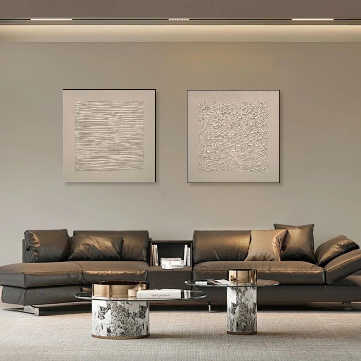 Beige Minimalist Textured Canvas Art Set of 2 #MZ105