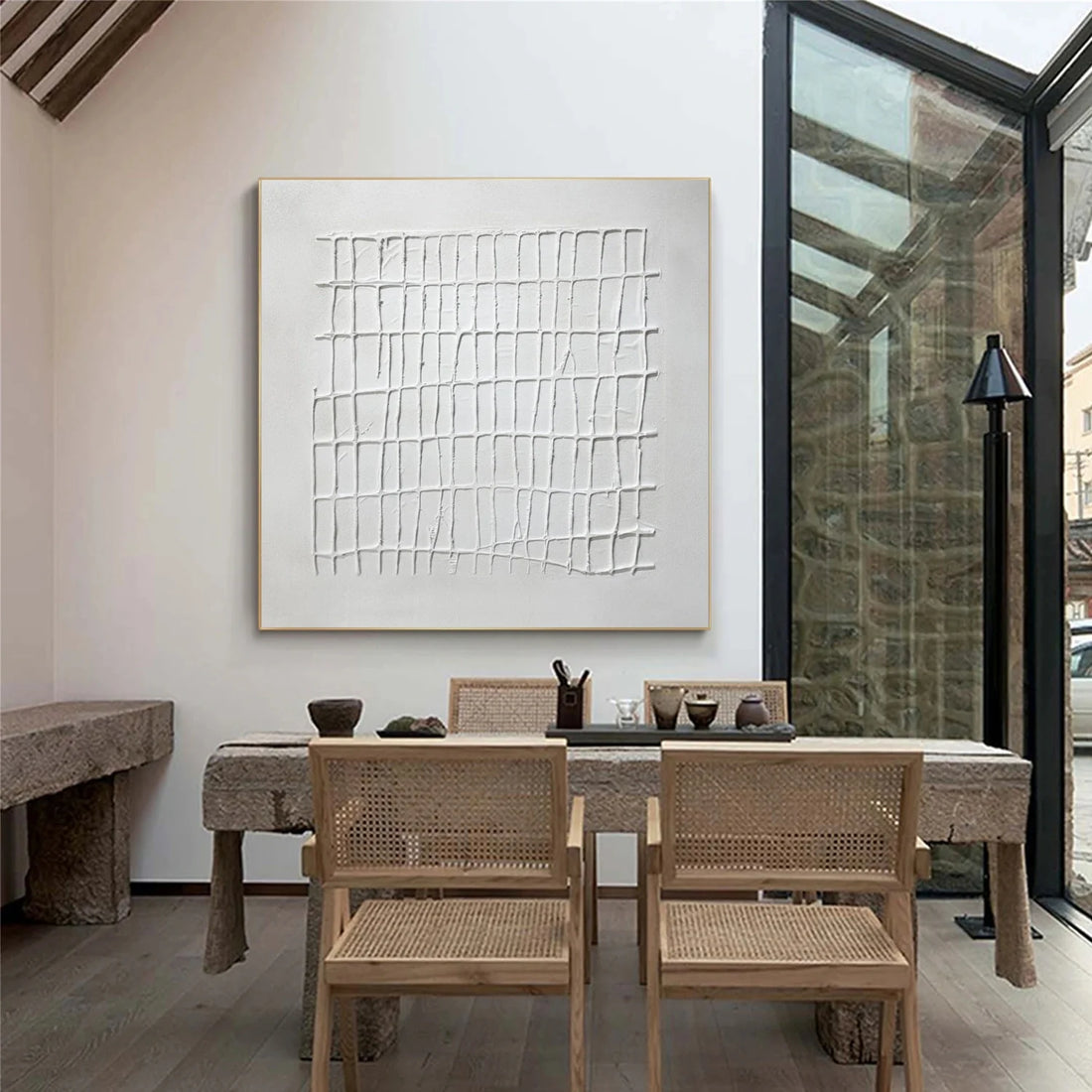 White Minimalist Textured Canvas Art #MM288