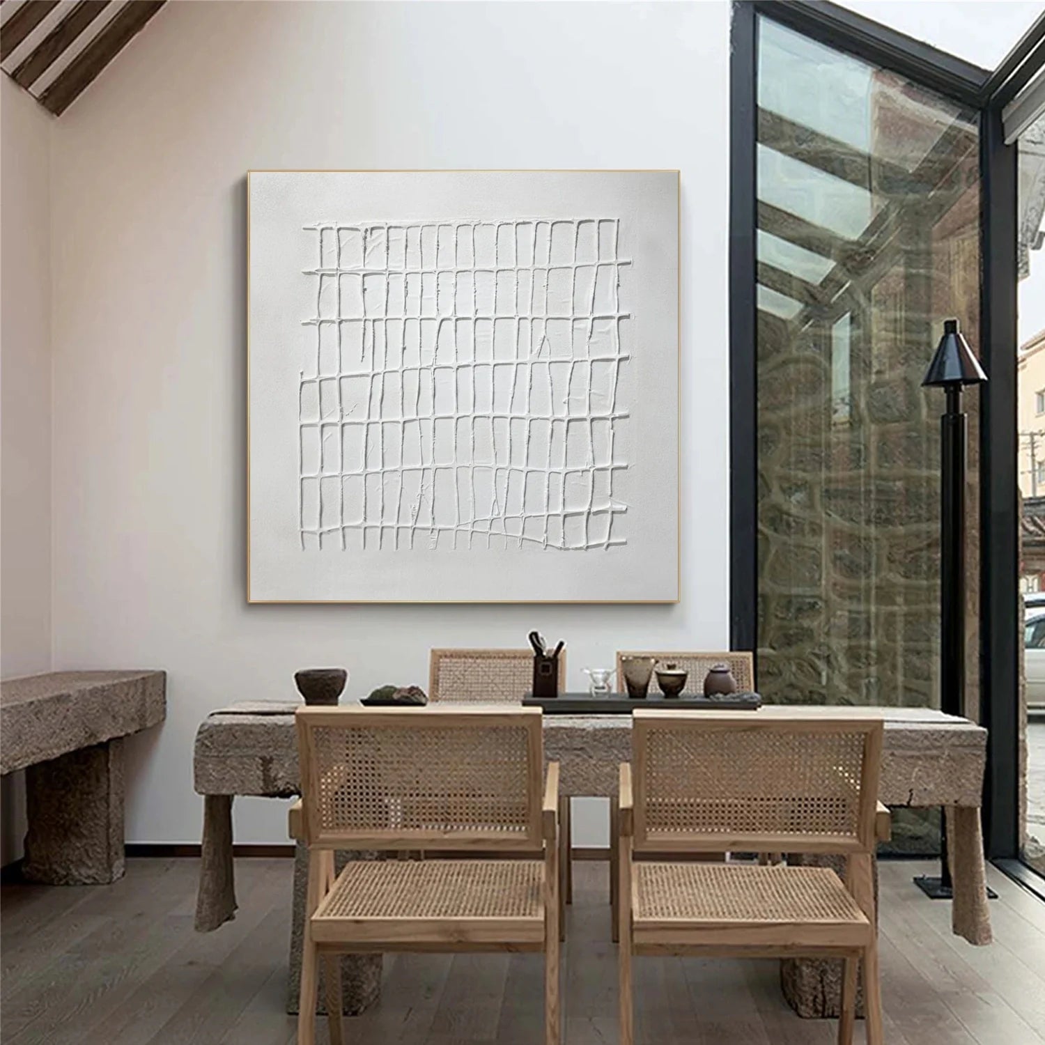 White Minimalist Textured Canvas Art #MM288