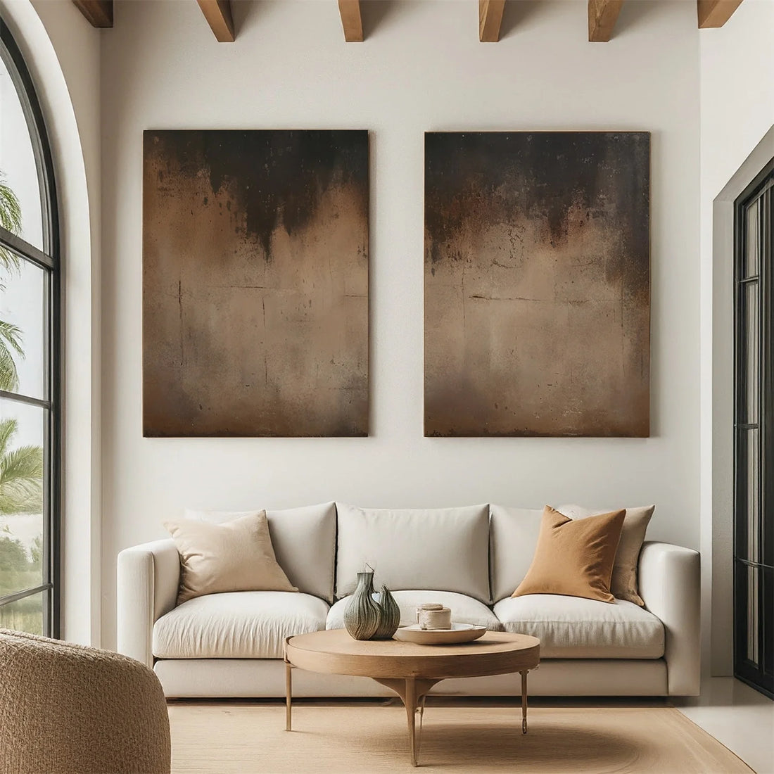 Beige and Brown Abstract Tranquility Set of 2 #WS524