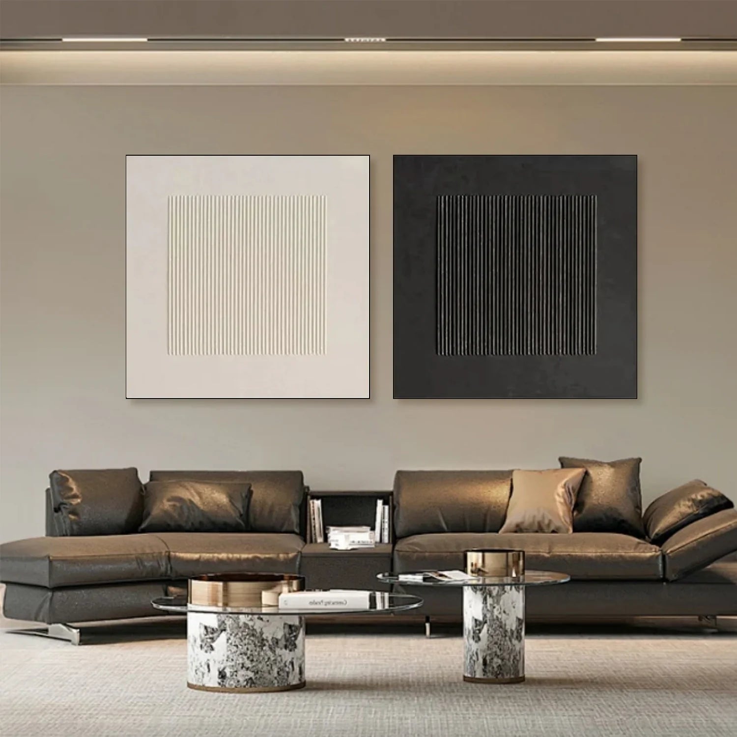 Black and White Minimalist Textured Canvas Art Set of 2 #MZ101