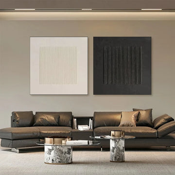 Black and White Minimalist Textured Canvas Art Set of 2 #MZ101