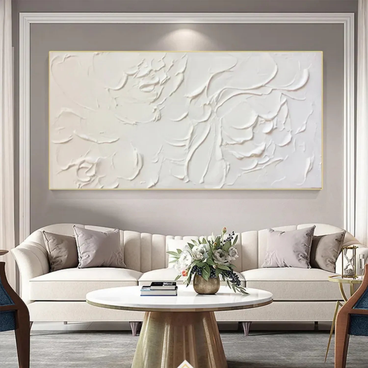 White and Beige Minimalist Textured Canvas Art #MM259