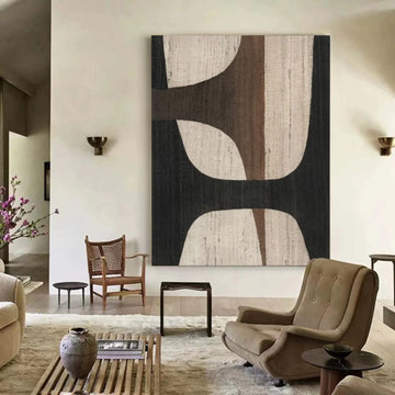 Oversize Large Wabi Sabi Abstract Painting on Canvas Minimalistic Wall Art, Black and Beige #WS018