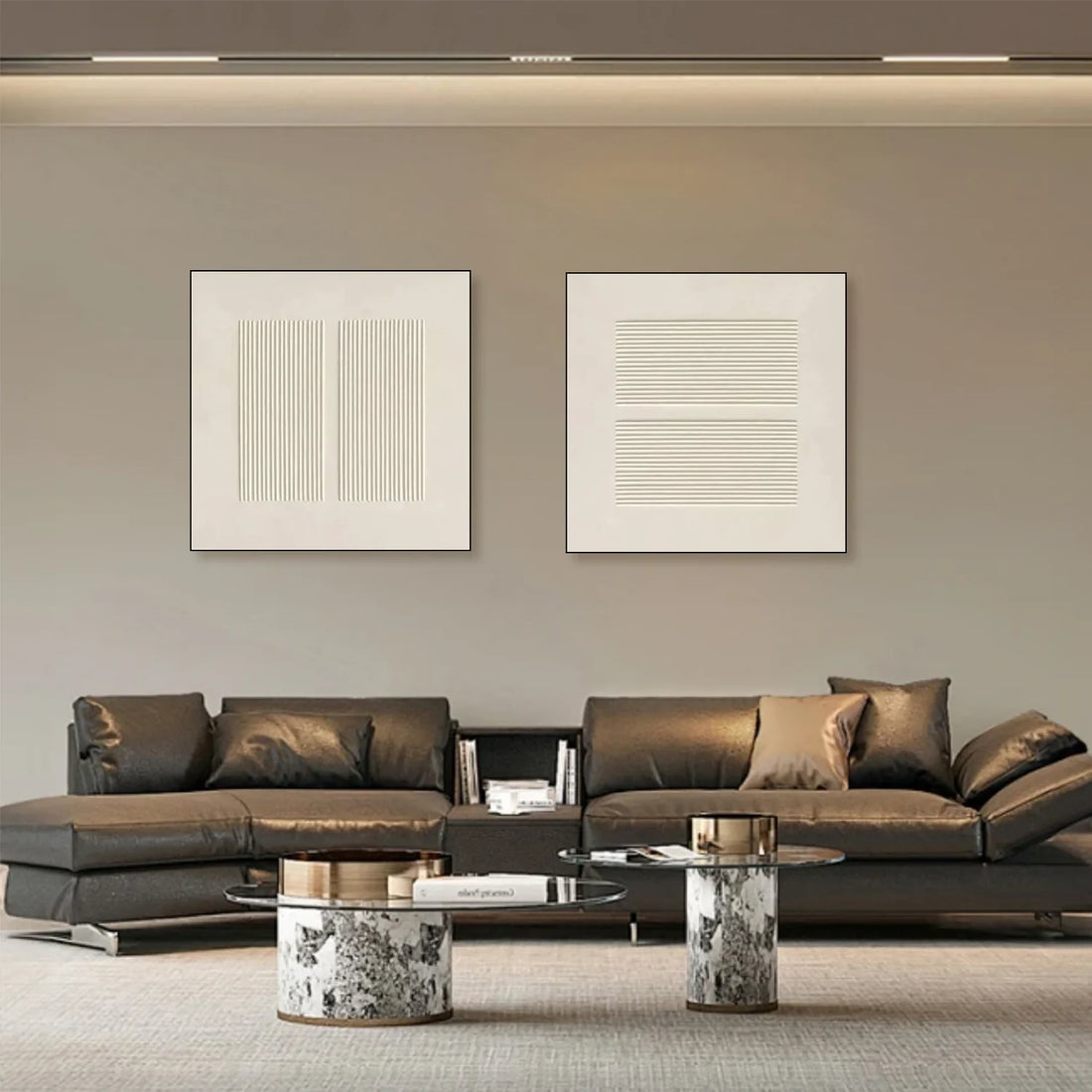 Beige Minimalist Textured Canvas Art Set of 2 #MZ108
