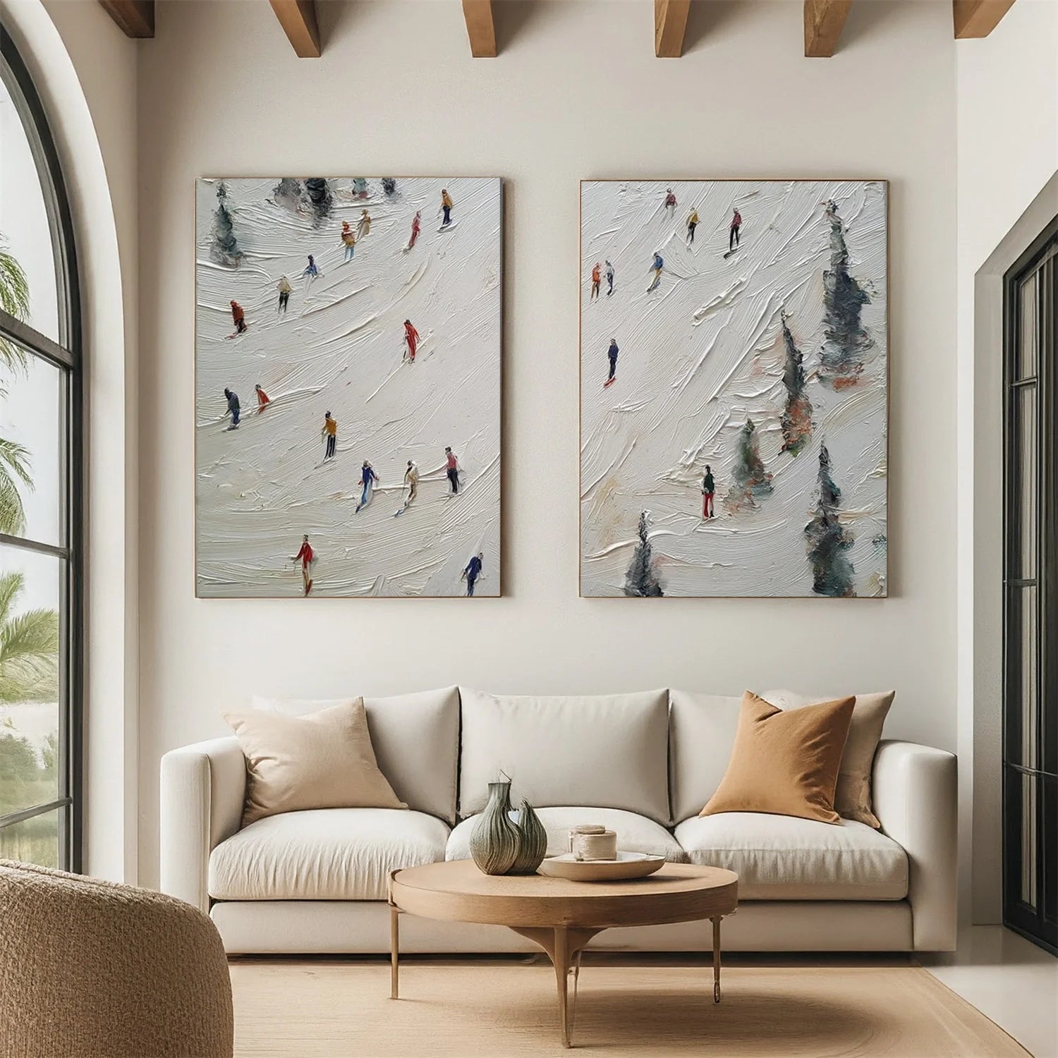 Skiing Sport Textured Wall Art Set of 2 #SA074