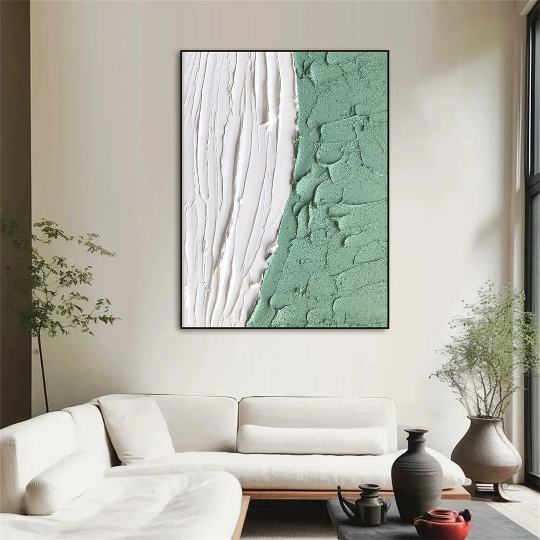 White and Green Minimalistic Textured Art #MM230