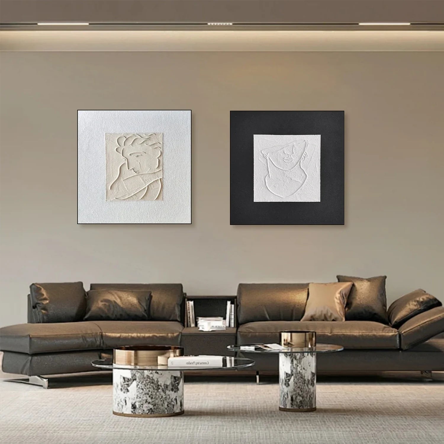 Black and White Minimalist Textured Canvas Art Set of 2 #MZ103