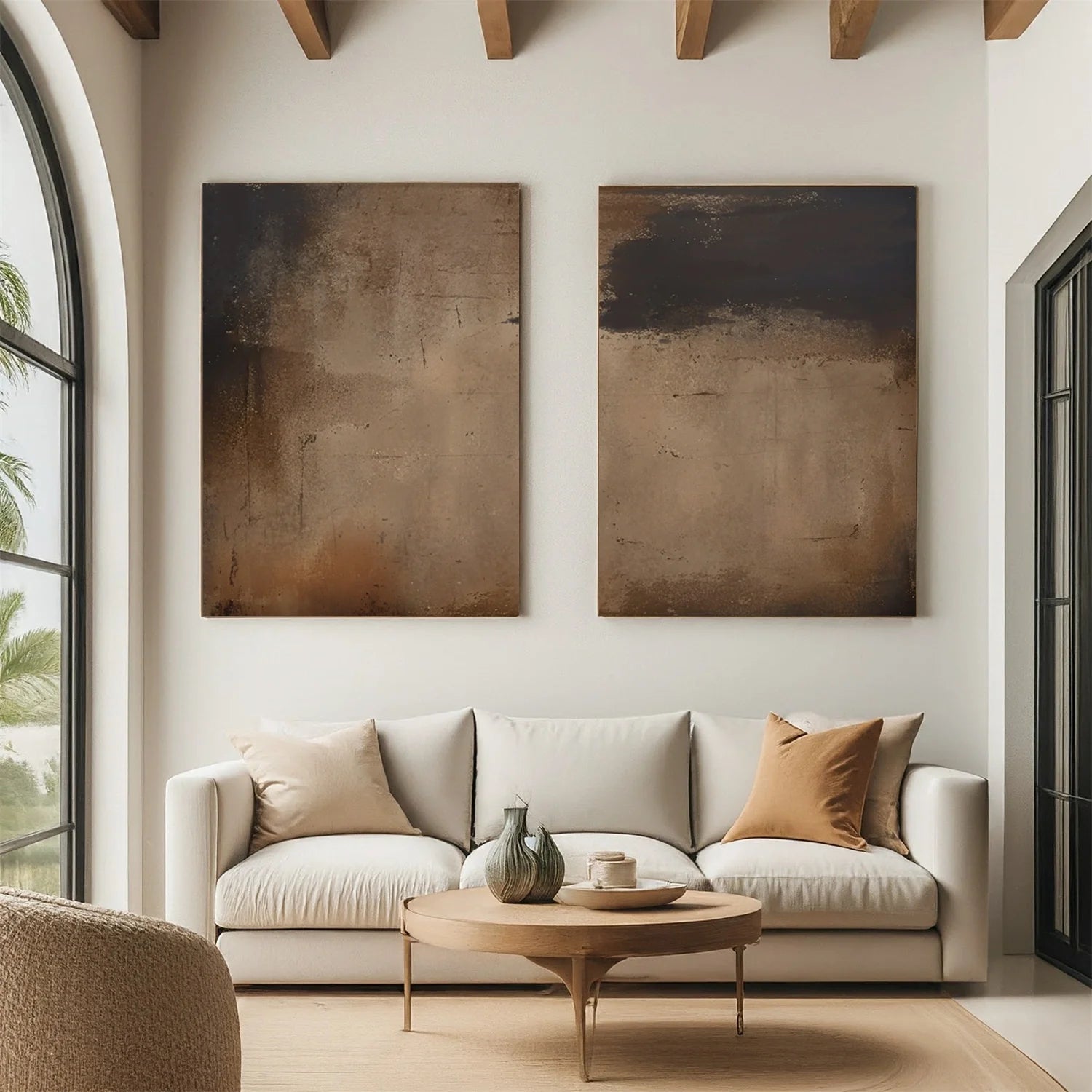 Beige and Brown Abstract Tranquility Set of 2 #WS525