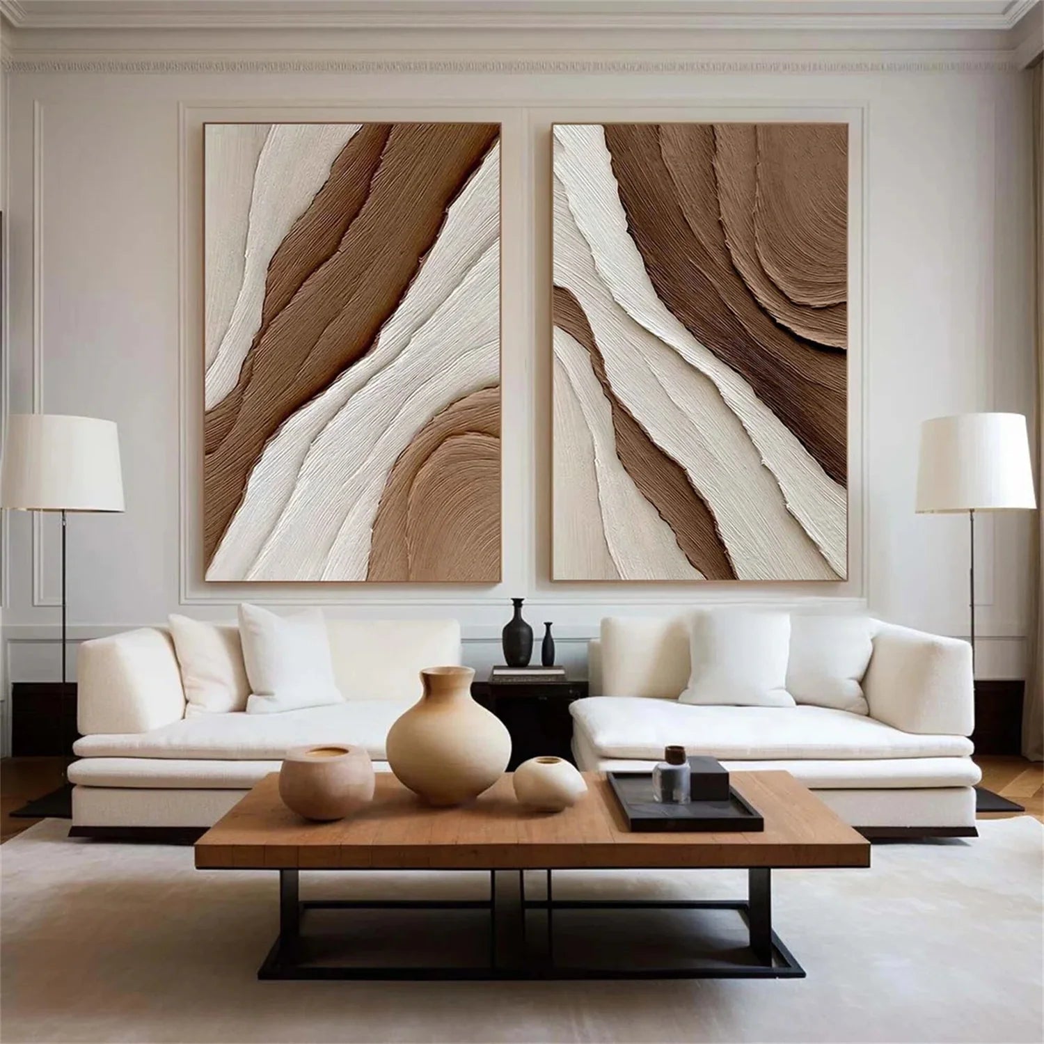 Minimalist Brown & Beige Art  Set of 2 #MB012