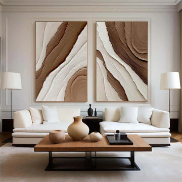 Minimalist Brown & Beige Art  Set of 2 #MB012