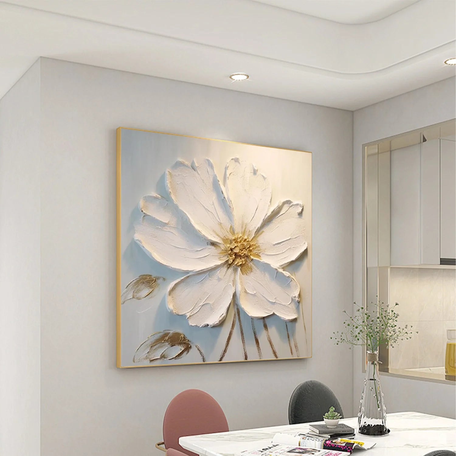 White Flower & Tree Abstract Textured Wall Art #ML136