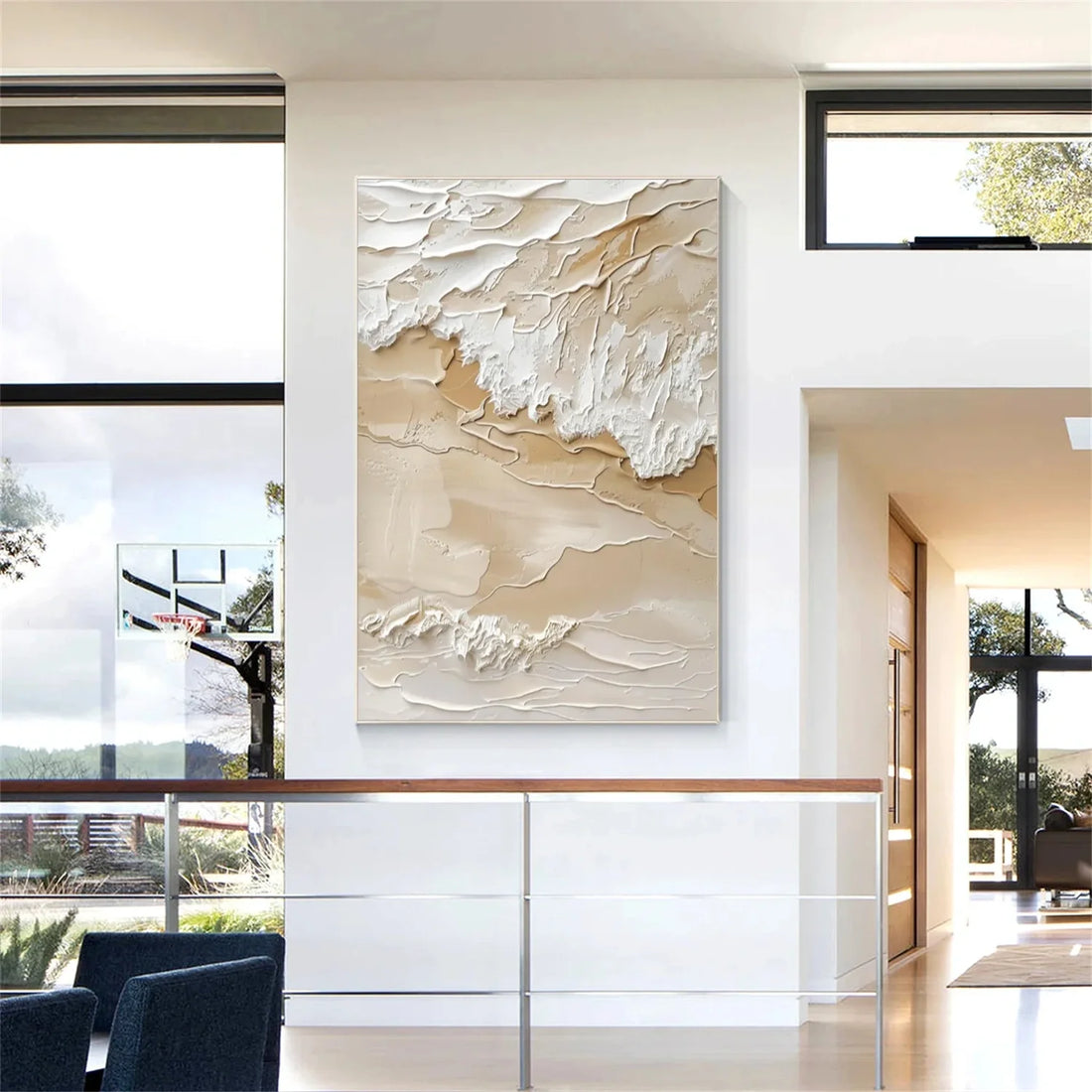 Beige and Brown Sea & Sky Abstract Textured Wall Art #MS145