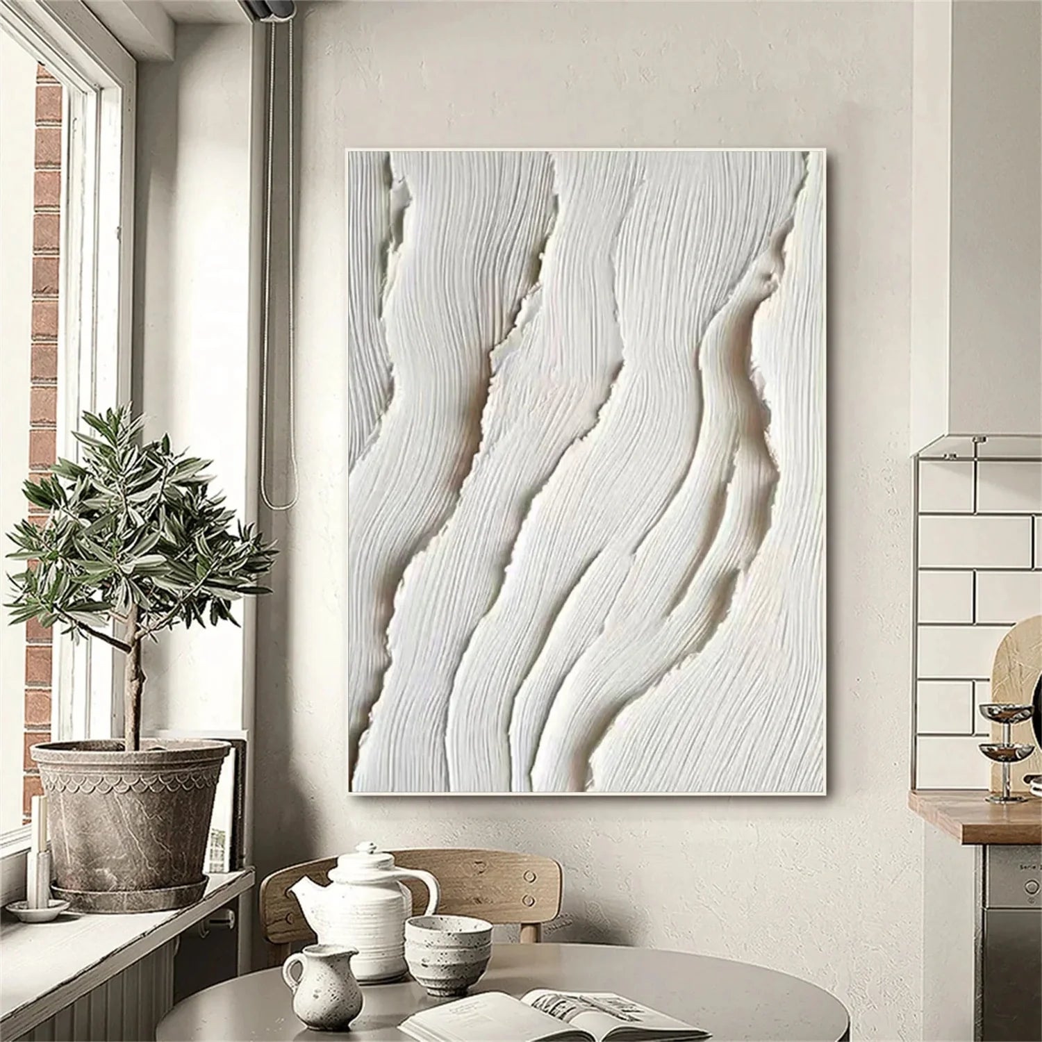 White Minimalist Textured Canvas Art #MM286