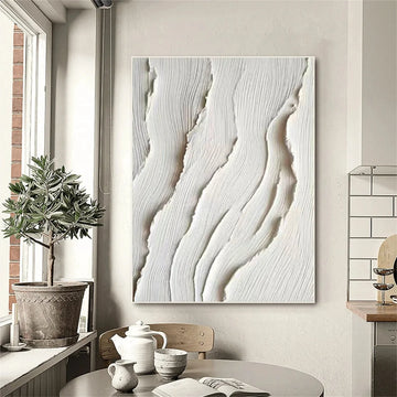 White Minimalist Textured Canvas Art #MM286