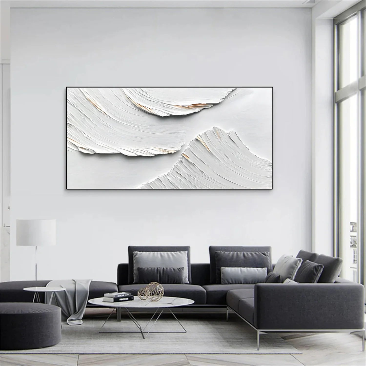 White Minimalist Textured Canvas Art #MM267