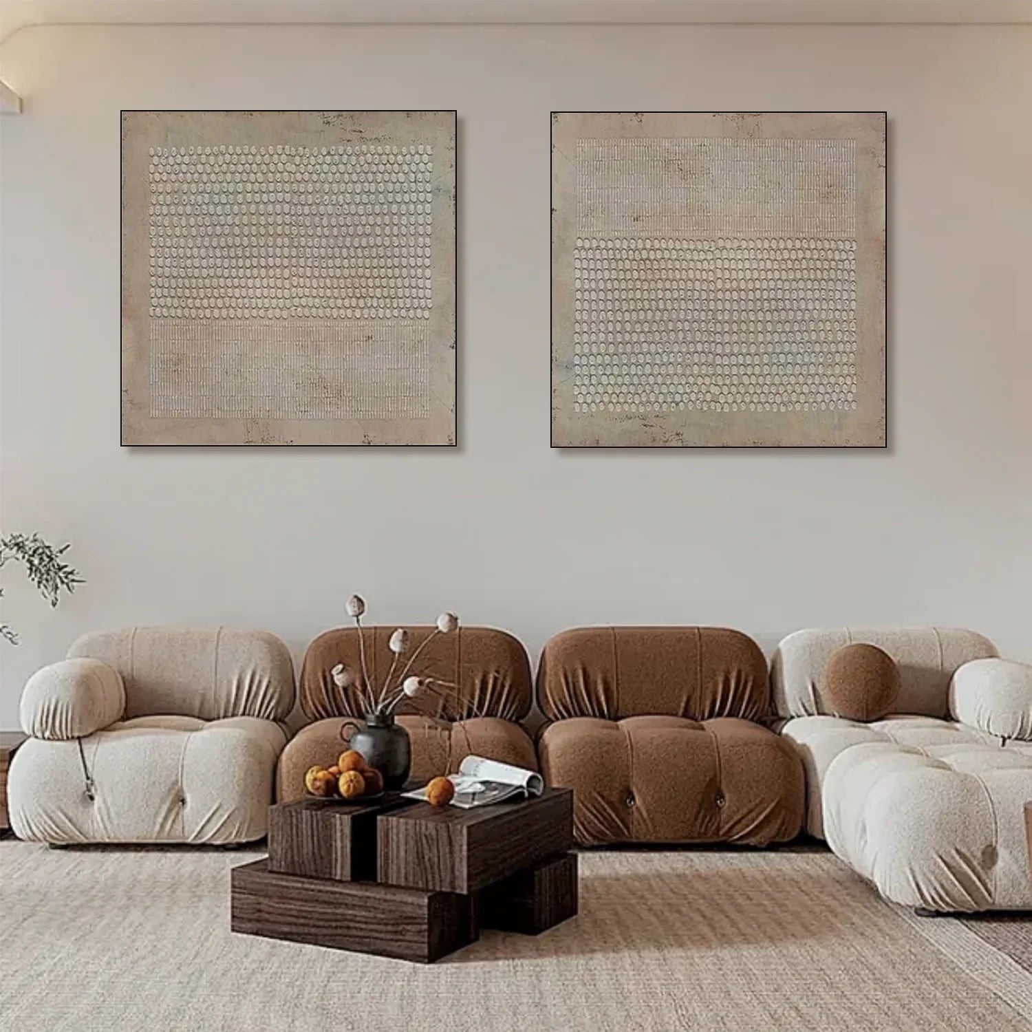 Beige and Brown Wabi Sabi Textured Canvas Art Set of 2 #WS637