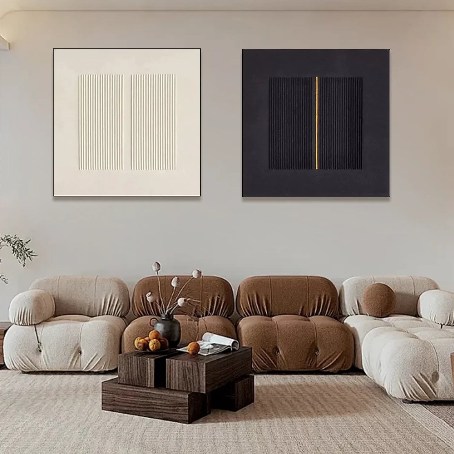 Black and White Minimalist Textured Canvas Art Set of 2 #MZ102
