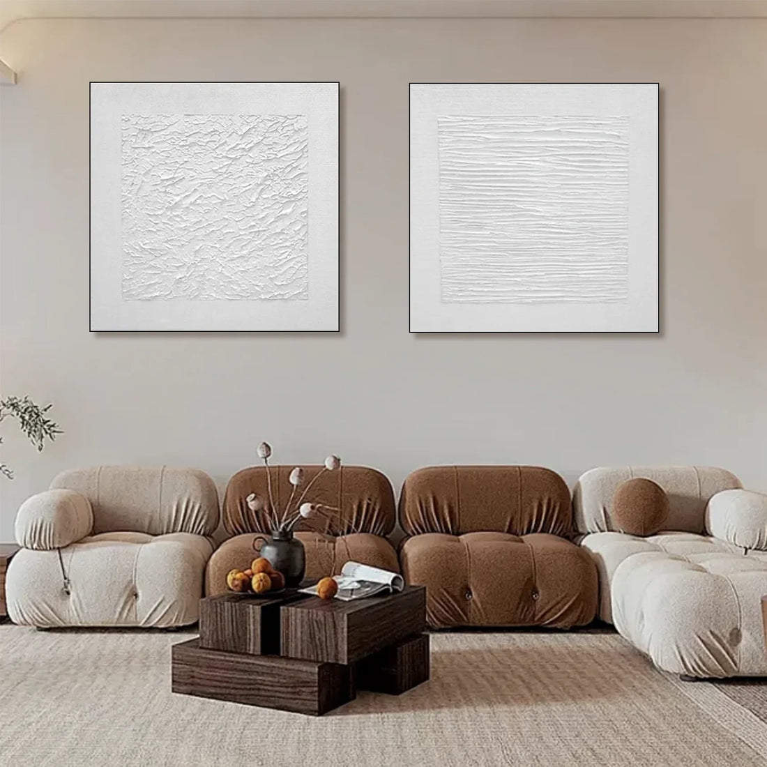 White Minimalist Textured Canvas Art Set of 2 #MZ106