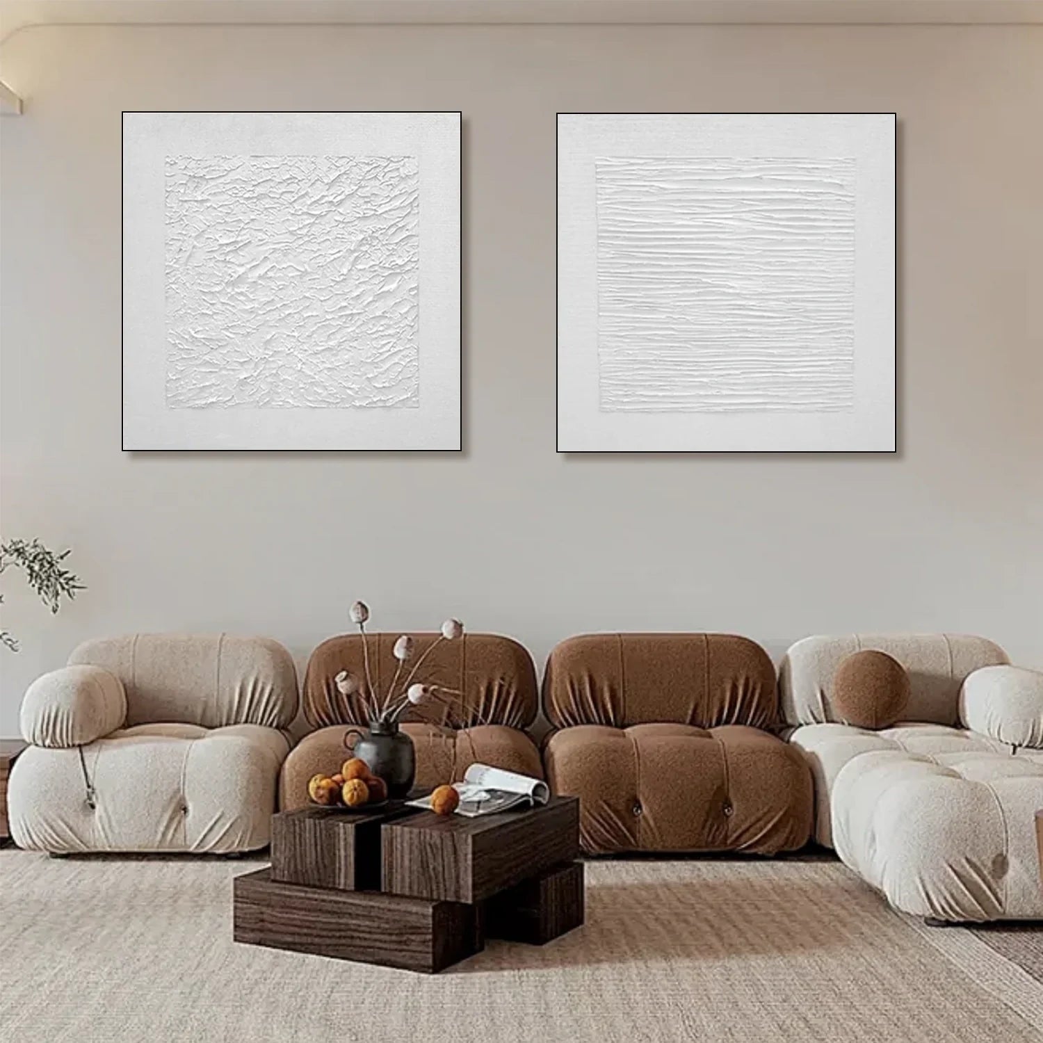 White Minimalist Textured Canvas Art Set of 2 #MZ106