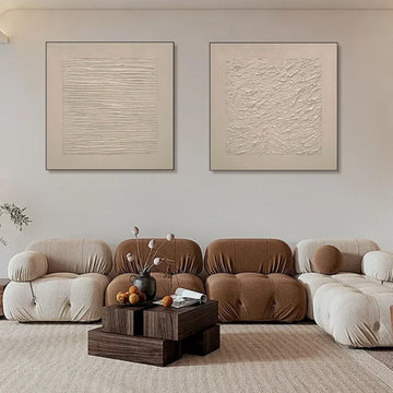 Beige Minimalist Textured Canvas Art Set of 2 #MZ105