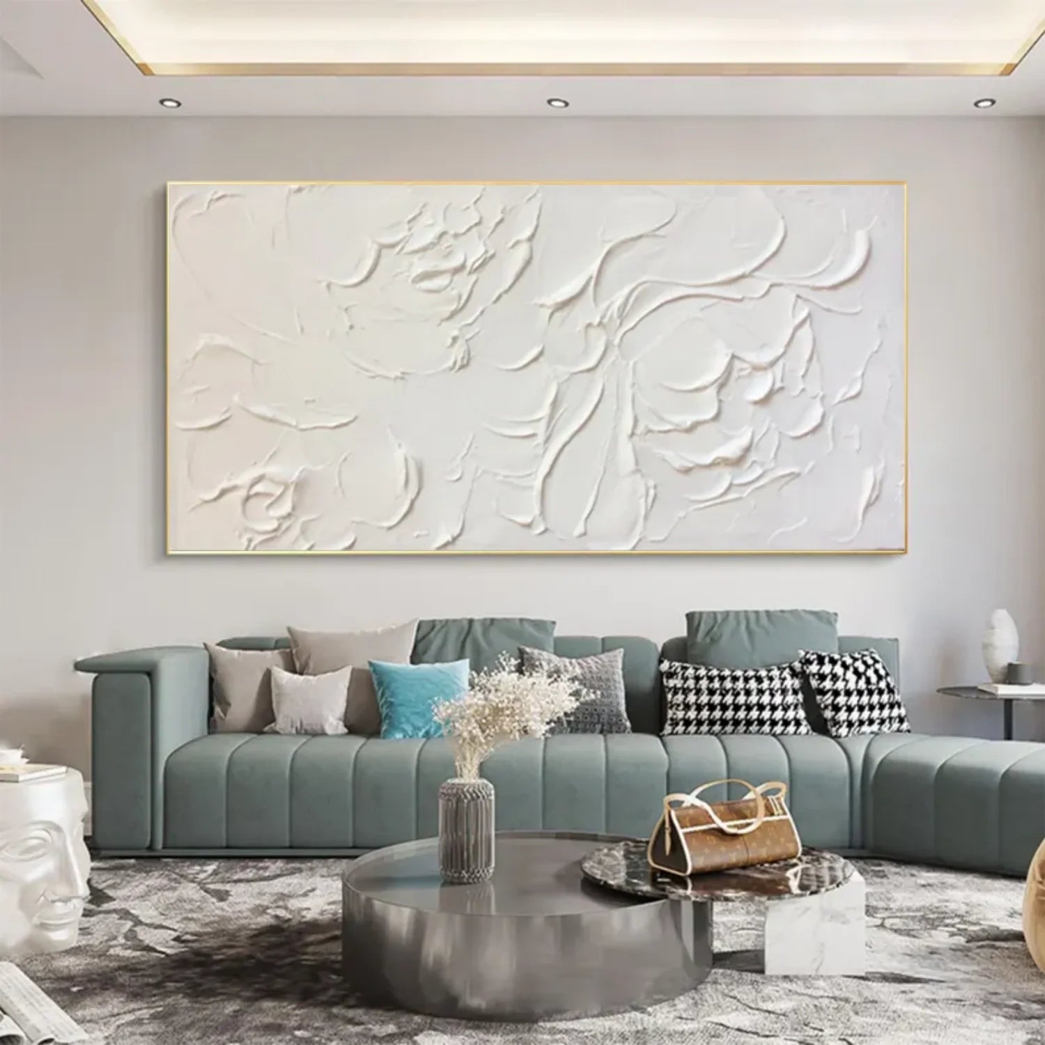 White and Beige Minimalist Textured Canvas Art #MM259