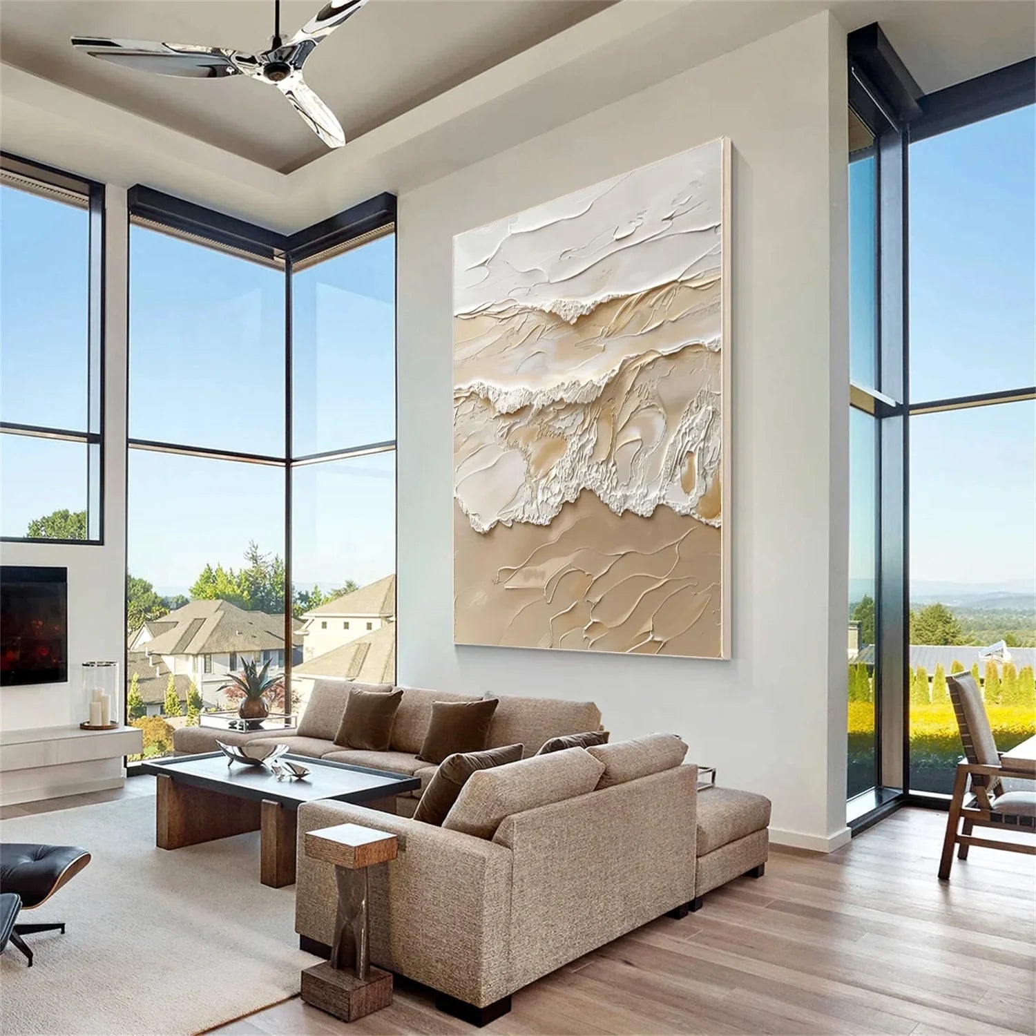 Beige and Brown Sea & Sky Abstract Textured Wall Art #MS144