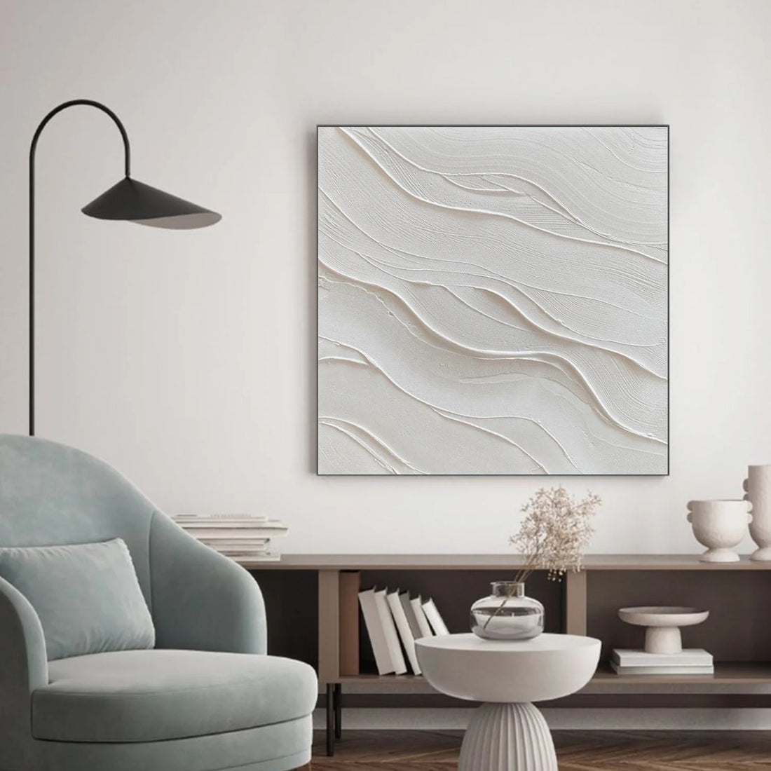 White Minimalist Textured Canvas Art #MM384