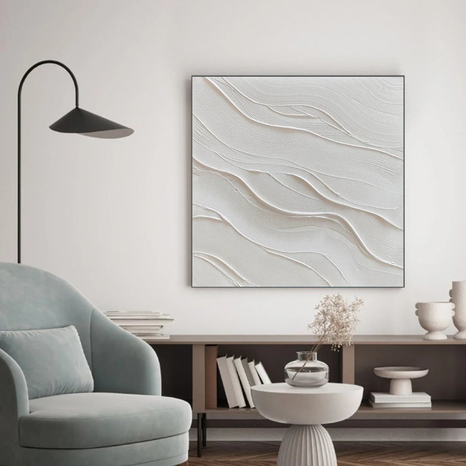 White Minimalist Textured Canvas Art #MM384