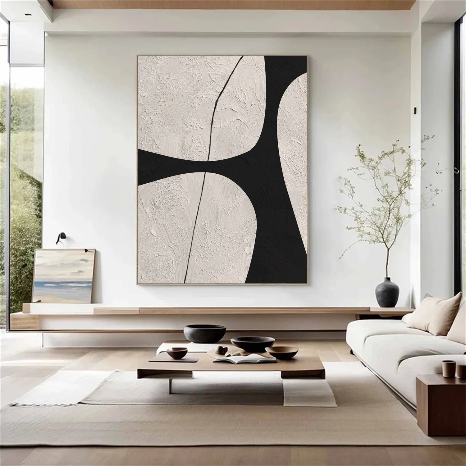 Beige & Black Abstract Textured Canvas Art #WS783