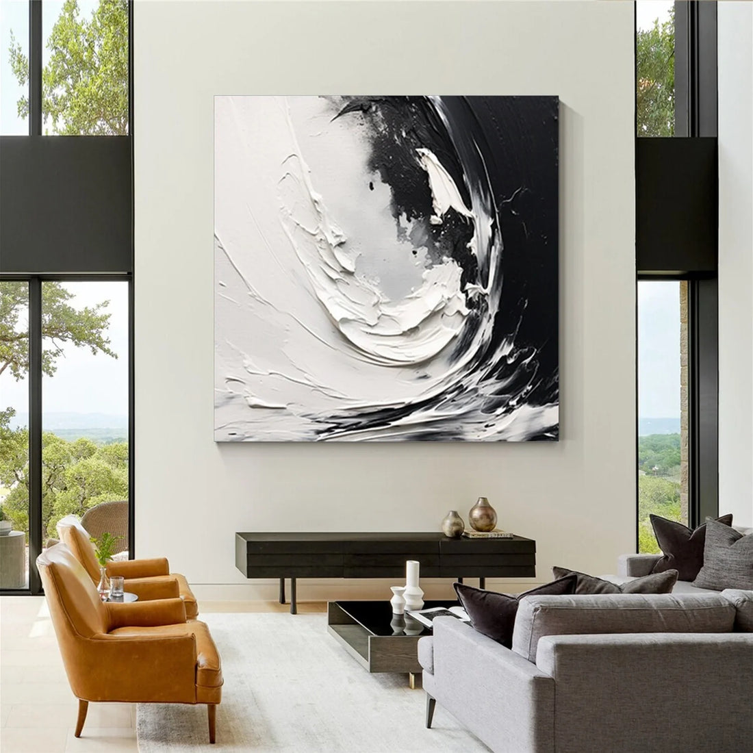 Black and White Minimalist Textured Canvas Art #MZ109
