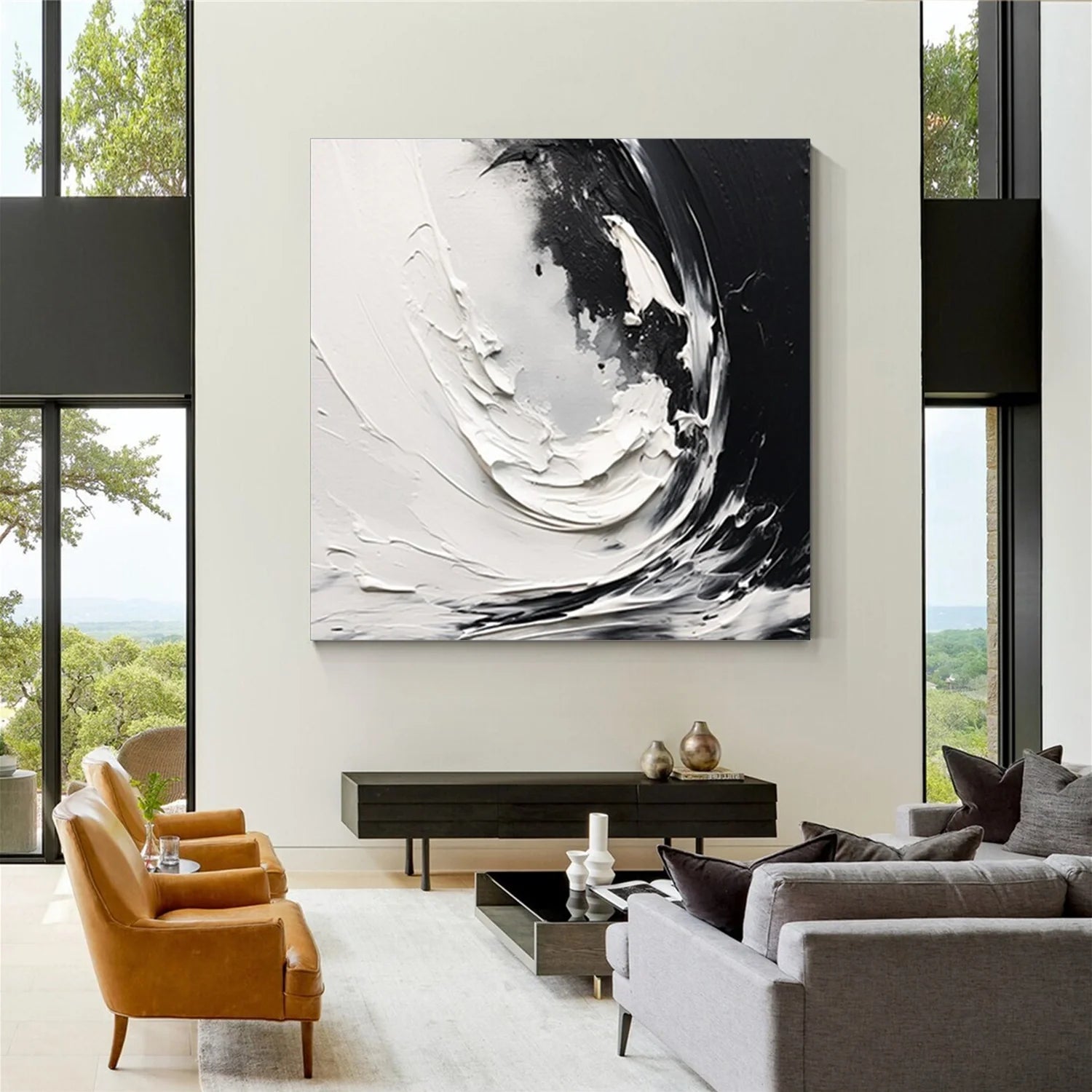 Black and White Minimalist Textured Canvas Art #MZ109