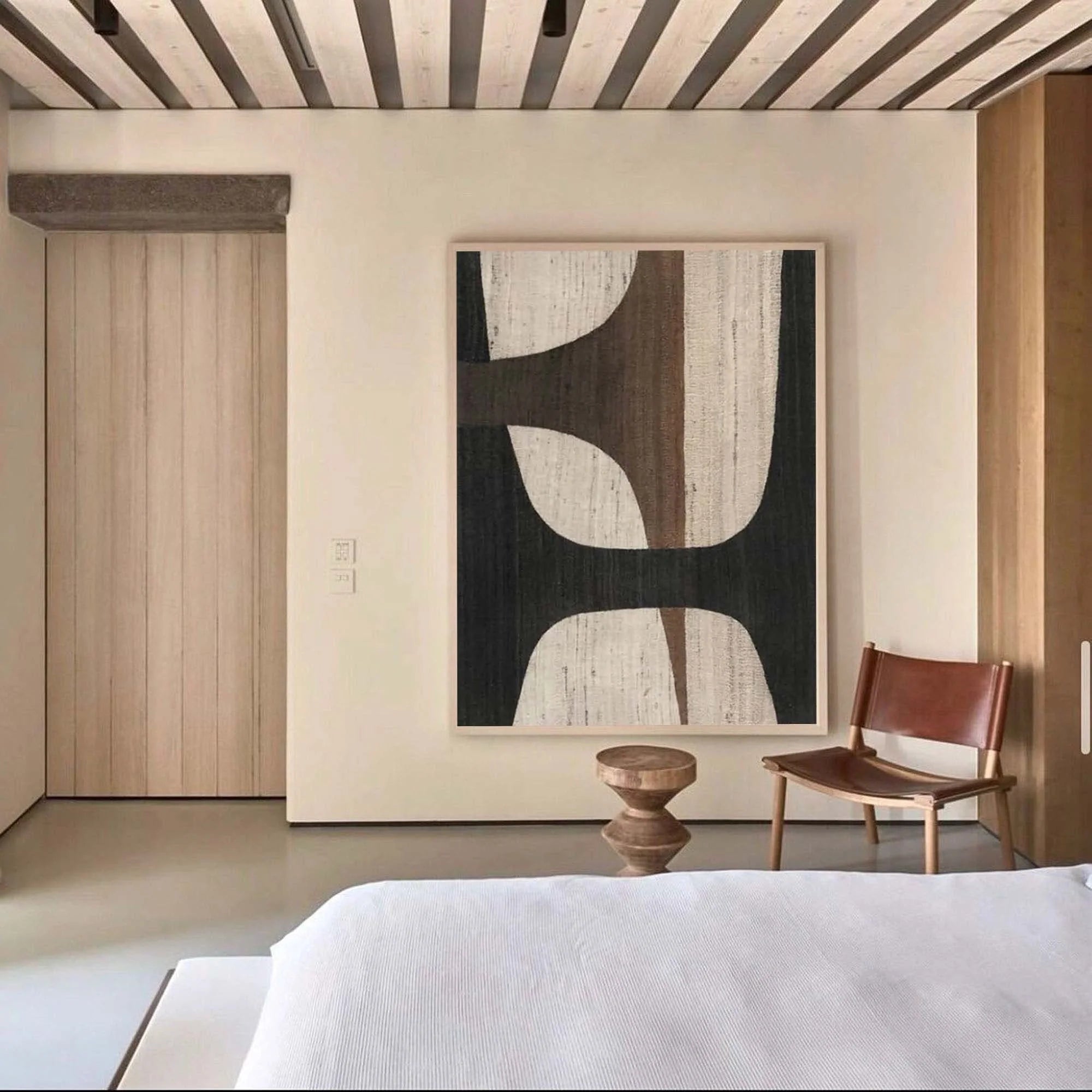 Oversize Large Wabi Sabi Abstract Painting on Canvas Minimalistic Wall Art, Black and Beige #WS018