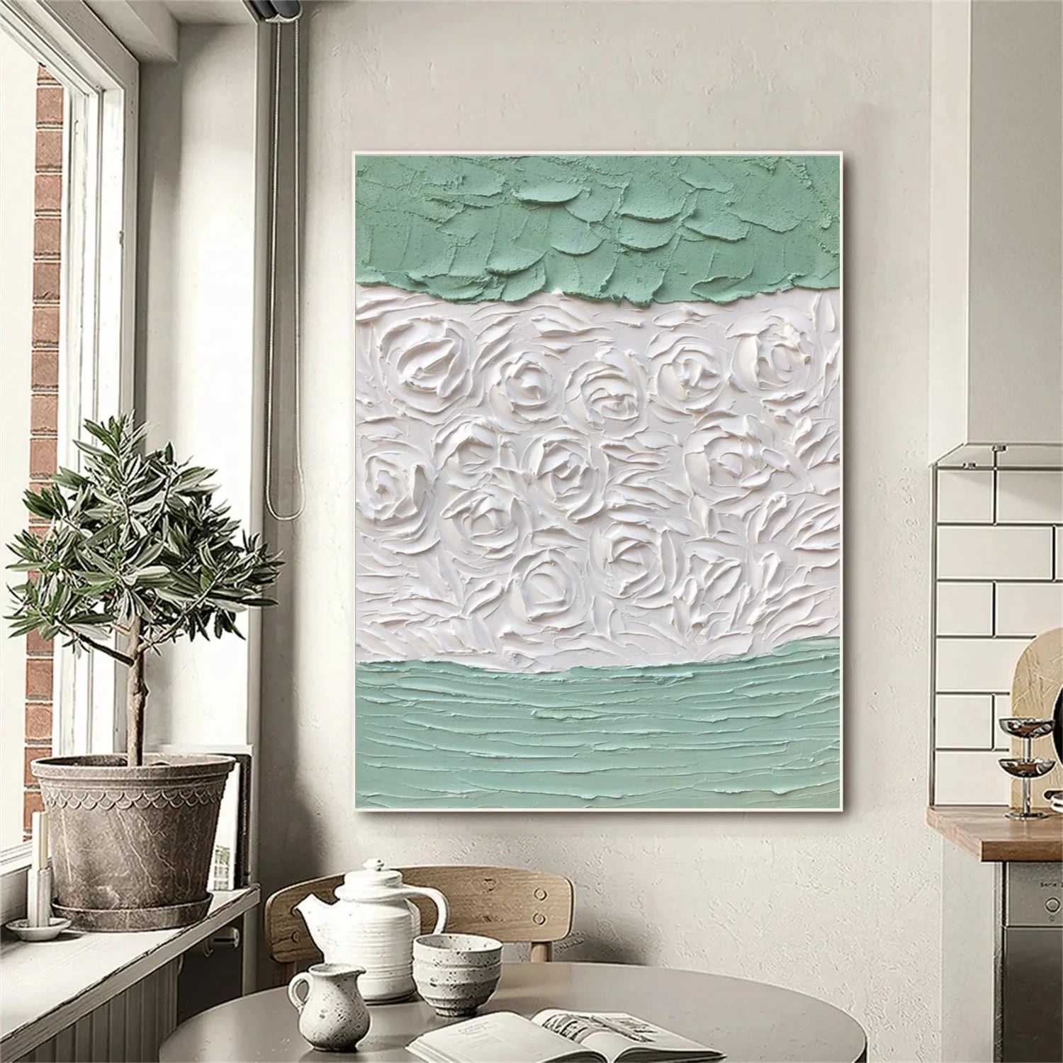 White and Green Minimalistic Textured Art #MM229
