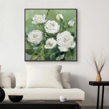 White and Green Flower & Tree Abstract Textured Wall Art #ML215